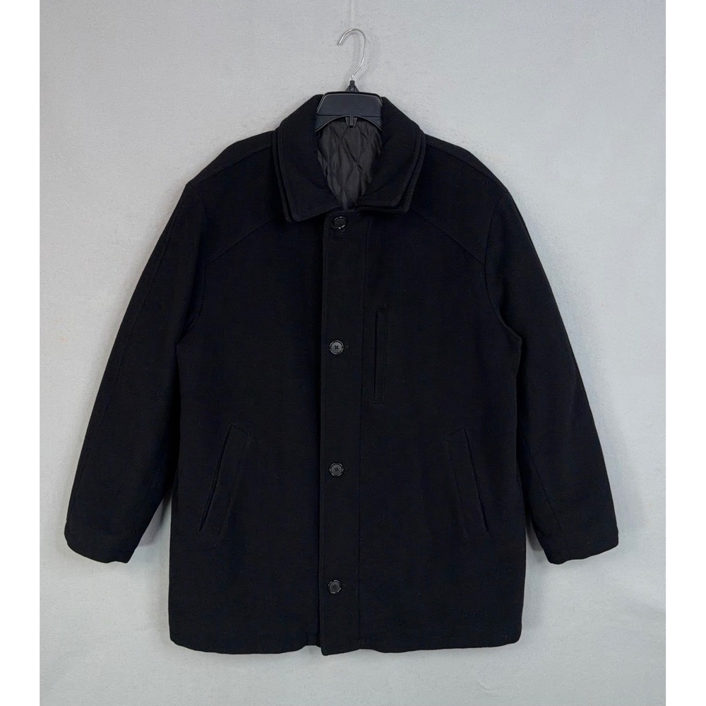 Lauren Ralph Lauren Coat Men 46R Black 100% Wool Car Coat Quilted Lining Classic